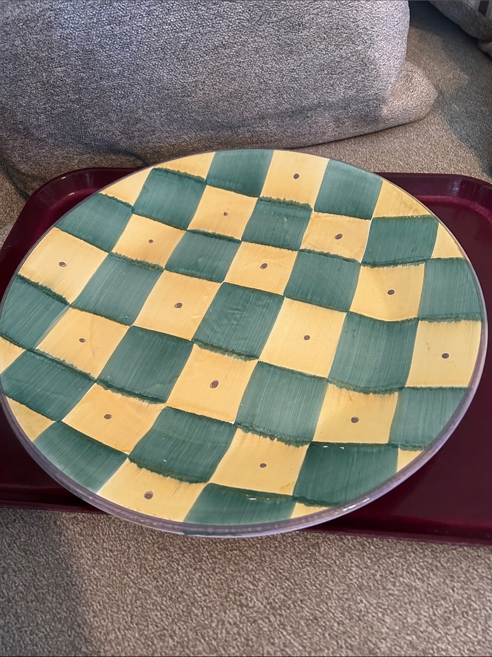 Hand-Painted Potterybarn yellow and green discontinued platter 15.5 inch
